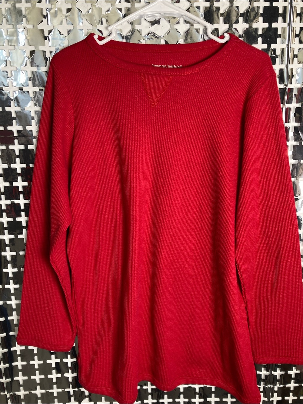 Woman Within Bright Red Crewneck Thermal Pullover